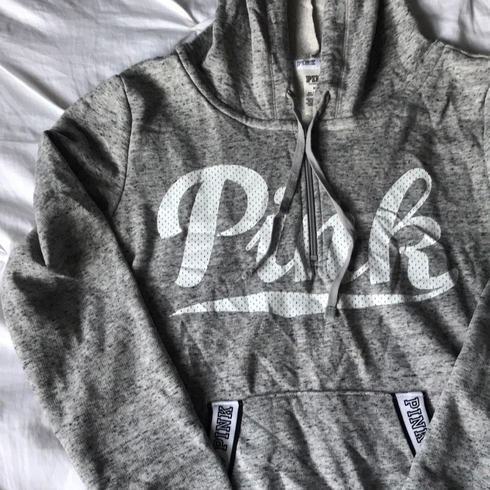 NWOT Victoria’s Secret Pink Grey Half Zip Hoodie